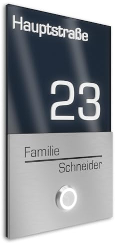 Graviers Design V2A sonnette de porte en acier inoxydable avec numéro de maison rue noms gravure - 110x180mm bouton LED plaque design moderne acrylique anthracite