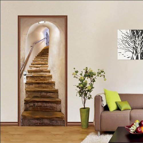 Türtapete Retro-Treppe 95 X 210 Cm Selbstklebend Türposter 3D Türaufkleber Fototapete 3D Effekt Türfolie Wandtattoo Wandbild - Diy Wohnzimmer Schlafzimmer Büro Wohnkultur Dekoration - Türfoto 0