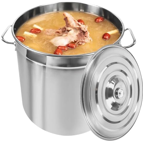 MAYFABD Edelstahl Kochtopf Edelstahltopf mit Taschendeckel Großer Vorratstopf mit Großem Fassungsvermögen Multifunktionaler Isolierter Vorratstopf mit Versenkbarem Deckel Geeignet,70l