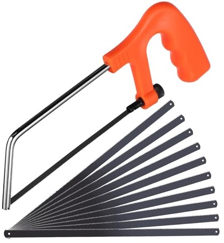 Hacksaw, Professional Hack Saw with 10 Blades, Adjustable Angle Junior Hacksaw Small Hacksaw Heavy Duty Mini Saw Bow Saw Perfect for Cutting Plastic, PVC Pipe,Tile, Metal