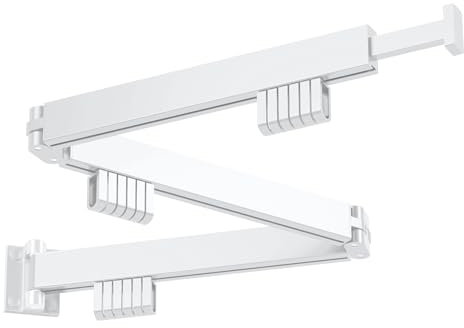 HONPHIER Drying Rack Laundry Collapsible Wall Mounted Clothes Drying Rack with Hooks Strong Clothes Airer Indoor Outdoor Saving Space Drying Racks for Balcony, Bathroom, Bedroom (White, 3-Fold)