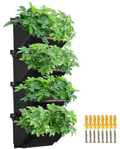 CEIEVER Hängende vertikale Wand Pflanze, Vertikaler Garten Pflanzenwand mit 4 Taschen Wandmontierter Pflanztasche Taschen Wandgarten für Hof Garten Balkon Home Decoration