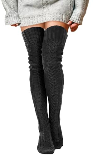 Buauty Women's Cable Knitted Boot Socks Extra Long Thigh High Winter Stockings Over Knee Leg Warmers
