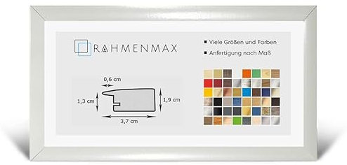 RahmenMax® Toskana Bilderrahmen Bildmaß 38x98 cm zum Aufhängen/Maßanfertigung möglich/MDF Posterrahmen in Weiß hochglanz mit Acrylglas klar/Puzzle Rahmen