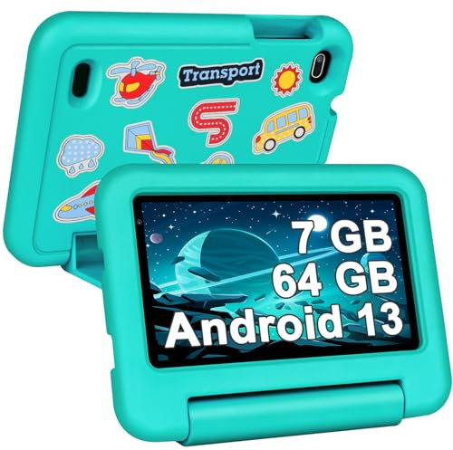 SEBBE Tablet,7GB RAM + 64GB ROM（TF 1TB） Tablet con 7 Pulgadas,Control Parental | Educación Infantil+Juegos | Cámara Dual | 3500mAh | Bluetooth 5.0,con Funda EVA Verde