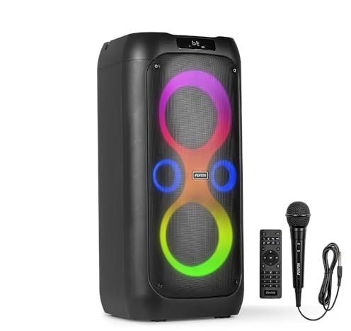 Fenton Core130 Musikbox Bluetooth Groß 180W, Akku 12 Std, Karaoke Mikrofon, BT 5.3, Fernbedienung, Partybox Bluetooth Lautsprecher Groß, Stereo-Pairing, Tragbare Musik Box - Schwarz