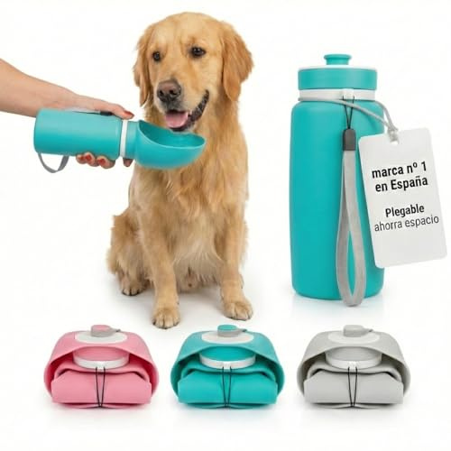 JARUKI® Bebedero Perro Plegable Silicona 550 ml | Botella Agua Perro Higiénica Fácil de Limpiar Antigoteo | Botella Paseo Resistente Caidas | Accesorios para Perros Viaje y Paseos (Turquesa)