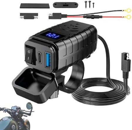 Motorcycle USB Charger - Quick Charge USB Socket, USB Charger with Voltmeter | Waterproof USB Power Outlet, Phone Charging Port Handlebar, USB Adapter for