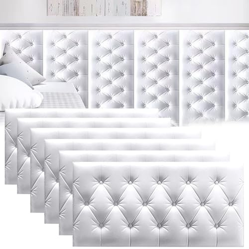 DHIJUPNG Coussin Mural Tête de Lit Rembourrage Mural, Panneaux Muraux Rembourrés Autocollants Muraux pour Anti-Collision Panneaux Muraux Rembourrés Décoratifs White 4 Pack（30x60 cm）