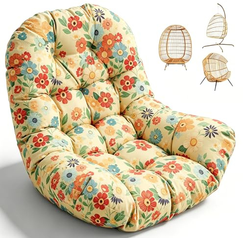 joomie Coussin de rechange pour chaise à bascule en forme d’œuf, imperméable, 120 x 84 x 18 cm, épais, pour extérieur, patio, panier suspendu, coussin amovible avec lacets, pour chaise à bascule de