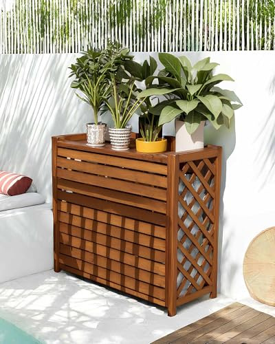 HRXQ Bois Massif Cache Climatiseur Exterieur, Facile À Installer Et Imperméable, Protection Clim Exterieur Cadre Décoratif pour Jardin Et Balcon, Couverture Efficace Contre L'exposition Au Soleil(S)