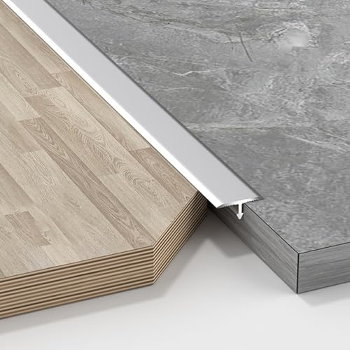 T-Profil Edelstahl Schiene Übergangsprofil, Türschwellen Leiste Zierleisten und Bodenübergangsleisten T Profil Aluminium für Laminat/Bodenmatte/Teppich und Fliesen, Alu Silber Eloxiert | 3 Stück(Silve