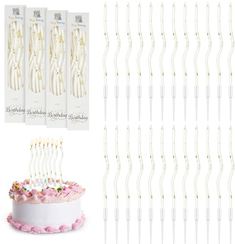 URAQT Geburtstagskerzen Kuchen mit Ständer, 24 Ripple,Weiß Golddekor | Geburtstagskerzen für Kinder Erwachsene, Dekorative Geburtstagstorte, Hochzeitsparty, Abschlussfeier