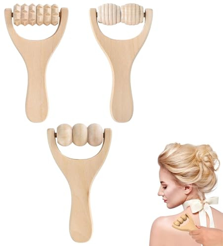 BOBOZHONG 3er Set Holz Massage Roller – Handmassagegerät für Rücken, Beine & Körper, Muskelroller aus Holz gegen Verspannungen,Fettverbrennung, Tragbarer Akupressur-Massagestab