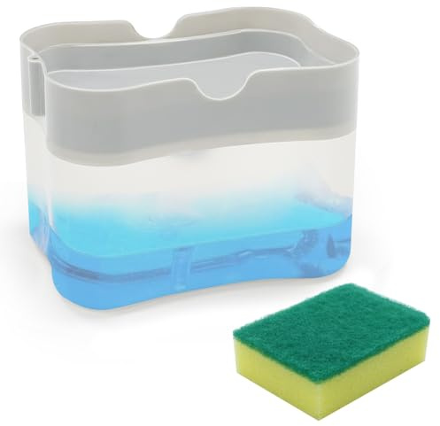 Primasage Dispensador Jabon Cocina, 2 en 1 Jabonera Cocina Recargable Dispensador Jabon Liquido a Presión Soap Dispenser para el Hogar Fregaderos de Cocina Hotel Baño (Blanco)