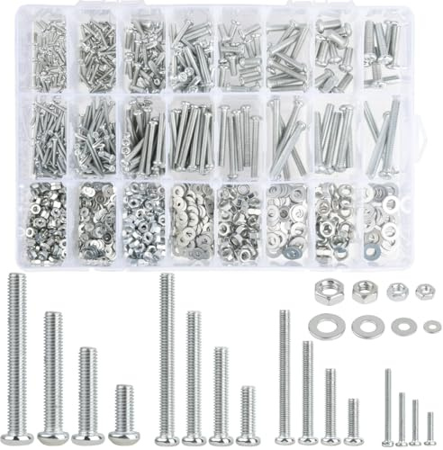 BATINO 1320 Stk Schrauben Set, M2 M3 M4 M5 Schrauben Muttern Gewindeschrauben Set Linsenkopfschrauben Kreuzschlitzschrauben mit Sechskantmuttern und Unterlegscheiben Maschinenschrauben Sortiment Kit