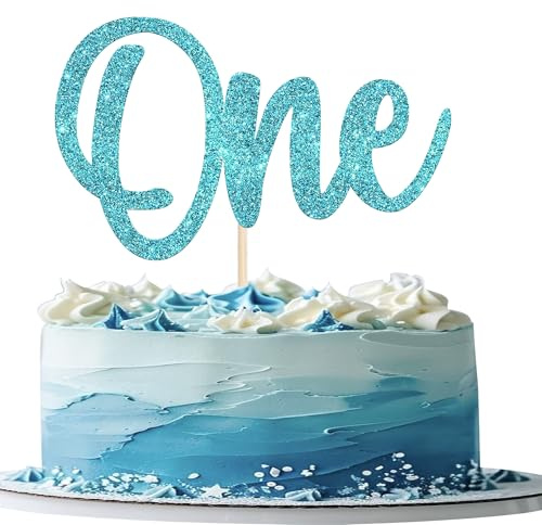 SYKYCTCY 1 Pack One Cake Toppers First Birthday Cake Picks for Boy Girl 1st Birthday Baby Shower First Anniversary Gender Reveal Party Cake Decorations Supplies