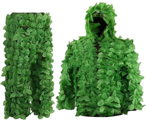 JuanNest Camuflaje De La Caza Geely Suits,Woodlands 3D Leaf Ghillie Traje De Camuflaje De Camuflaje Disfraz De Francotirador para Cazadores, Francotirador De Paintball O Halloween, Ropa De Ocultación