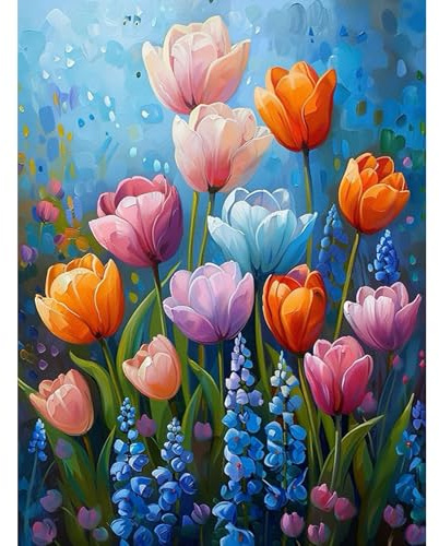 Fountor Blumen Diamond Painting Erwachsene, DIY 5d Diamond Painting Bilder Blumen 30x40cm, Flower Round Full Drill Diamond Art Craft Kit für Home Wall Decor Geschenk