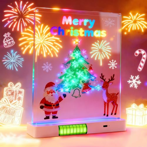 Tavola da disegno a LED con penna a 12 colori, 30 x 22 cm, in acrilico, con luce a LED, per messaggi, note magiche, cancellabili a secco, per scrivania, promemoria illuminato, regalo per bambini, casa