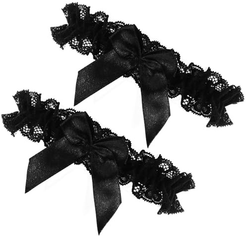 2 Pcs Lace Wedding Garters for Bride, Bow Party Prom Leg Garter Belt Black Garter Belt with Bowknot, Sexy Thigh Garters for Women, Perfect for Wedding, Party