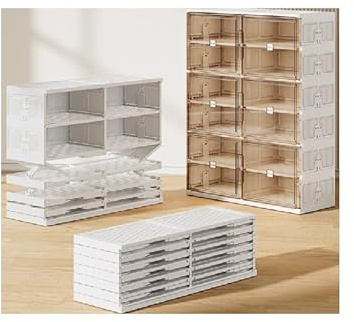 CISSIYOG Cajas para Zapatos,Zapatero Plastico,Organizadores Apilables,Transparente,Material Plástico, con Funda, 6 Capas,para Tacones Altos, Zapatos Deportivos,Botas Martin