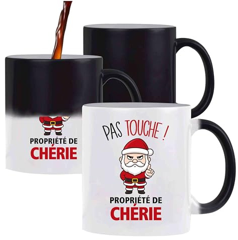 Planetee Mug Magique Chérie Pas Touche Père Noël - Tasse Originale Qui Change de Couleur - Secret santa Cadeau Noël Humour Insolite Collègue