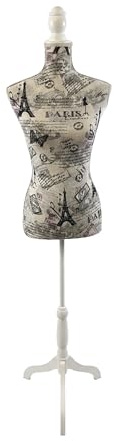 Relaxdays manichino da sarta, Donna, Taglia 36/38, Regolabile 130–167 cm, Design Parigi, Supporto in Legno, Multicolore