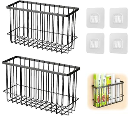 QYRDBGY 2 Stück Schrank Organizer Küche, 36/25.5cm Wandmontierte Küchenschranktür Aufbewahrungsbox Selbstklebende Putzschrank Organizer Hängekorb für Schranktür Badezimmer Kühlschran