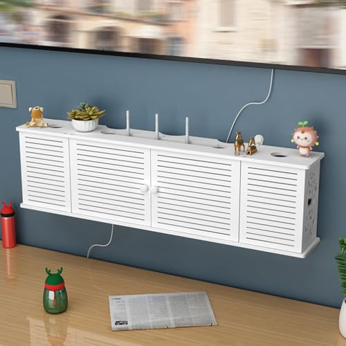 WYRNOBRX Estante Cubierta WiFi Caja de Almacenamiento Router WiFi Montaje en Pared con 2 Puertas Cubierta Decorativa Router Armario Almacenamiento persiana WiFi para regletas,White/c,L35 H10 W6