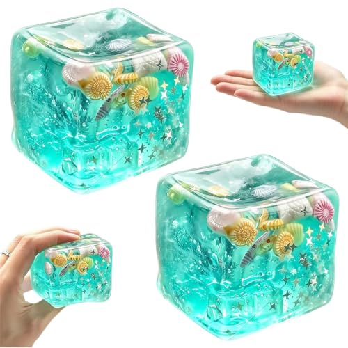 2 Stück Squishy Stressbälle Antistressball Eiswürfeldesign Toy | Squeeze Kompakt und Tragbar 4,5×4,5×4,5CM Stressbälle Kinder Fingerermüdung Lindern für Angst Abbauen Beruhigung (Ozeanstil)