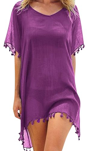 LKRSEEF Copricostume Donna Mare, con Nappe, Vestito Copricostume Leggero e Traspirante, Modello Asimmetrico a Maniche Corte, Ideale per Spiaggia, Vacanze Estive e Piscina
