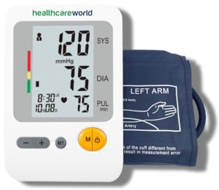 Blood Pressure Monitor | Upper Arm Automatic Inflation | WHO Indicator | Accurate Results No Wires | Adjustable Cuff | Heartbeat Detection