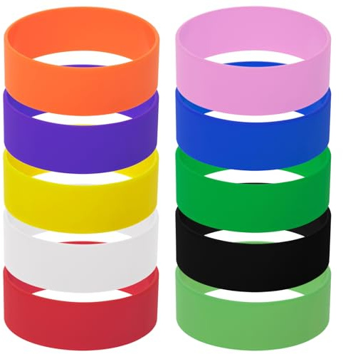 GOGO 10 PCS Wide Silicone Wristbands, Mixed Colors Rubber Bracelets