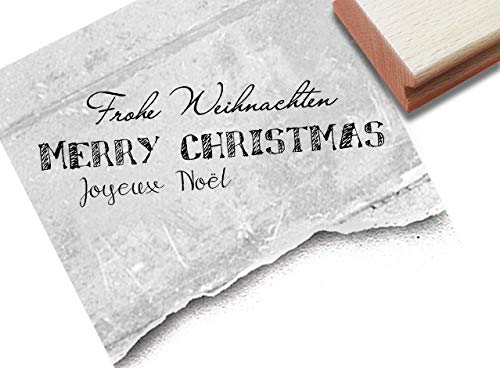 Stempel Weihnachtsstempel FROHE WEIHNACHTEN Merry Christmas Joyeux Noel - Textstempel 3 Sprachen Karten Geschenkanhänger Weihnachtsdeko- zAcheR-fineT