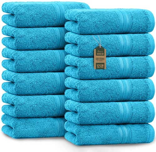 NatureMark Gästetücher – 12er Pack (30x50 cm), 100% Baumwolle, Oeko-Tex Zertifiziert, weich, saugfähig und pflegeleicht – Für Bad, Gäste & Spa – Türkis