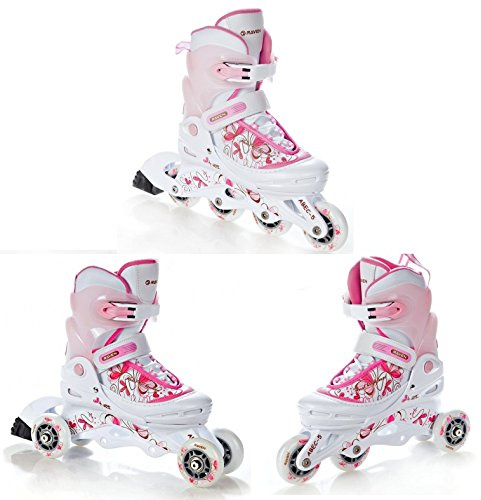 RAVEN Inline rullskridskor Laguna flicka förvandlingsbar och justerbar vit/rosa barn storlek 34 till 37