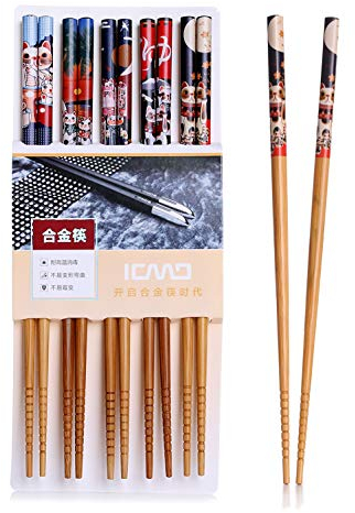 5 Paia bacchette, per hotel, ristoranti, Bacchette Giapponese Cinese Stile Sushi Regalo bacchette cinesi riutilizzabile , ecologico e sicuro, superficie liscia, alta qualità (gatto)