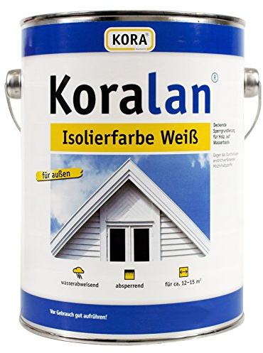Koralan KORA Isolierfarbe Weiß 2,5 Liter - Deckende Sperrgrundierung für Holz außen & innen – wetterfest, elastisch & Wasserabweisend – ideal für Dachuntersicht, Zaun & Fachwerk