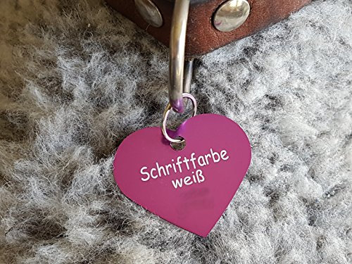 Gravuren.store 2 Stück Hunde-Katzenmarke Herz, Adressanhänger aus Aluminium, (36mm X 35mm L, Lila)
