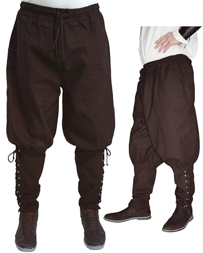 Mittelalter Hose mit Taschen und Schnürung Wikinger Kelte, braun, Größe:XL