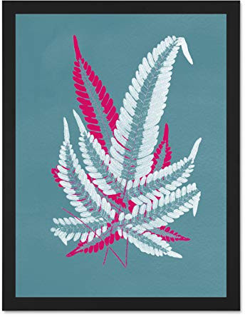 Wee Blue Coo Bright Coloured Fern Teal Pink Large Black Framed Art Print Wall Poster 18x24 inch