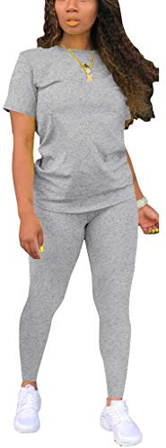 Nimsruc Two Piece Outfits For Women Sexy Sweatsuits Sets Summer Jogging Suit Matching Athletic Clothing Fashion Tracksuit Gray L