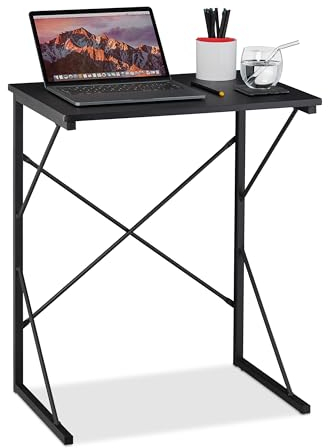 Relaxdays Schreibtisch klein, HxBxT 75 x 60 x 40 cm, kompakter Computertisch, Laptop Arbeitstisch, MDF & Metall, schwarz