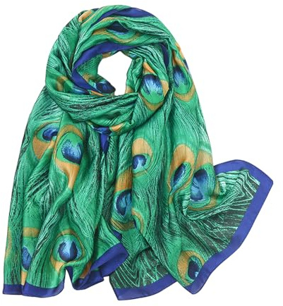 KAVINGKALY Colección de Primavera Bufanda Mujeres Mantones de Seda Ligeros Patrón de Pavo Real Bufandas y Fulares para Regalo de Dama(B)