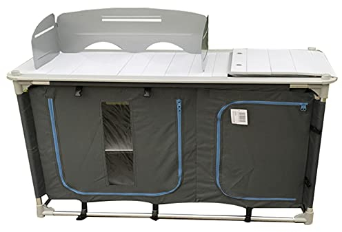 Outdoor Küche Camping Schränke Tragbarer Klappbarer Camping-Küchentisch Im Freien, Camping Beach BBQ Picknick 2-stöckiger Kochtisch, Klappschränke, Mit Waschbecken Und Windschutz