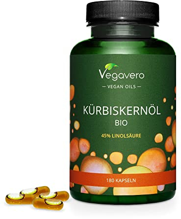 Vegavero Organic Pumpkin Seed Oil Capsules 1000 mg | Prostate Supplements | 45% Omega 6 Fatty Acids | NO Additives | Overactive Bladder & Urinary Tract Health | 180 Capsule | Vegan