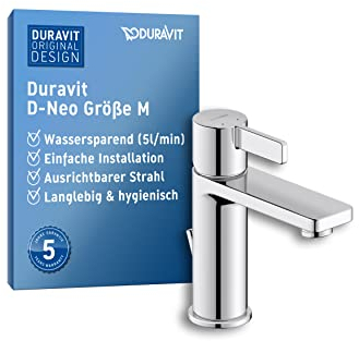Duravit D-Neo Waschtischarmatur, Größe M (Auslauf Höhe 110 mm). Wasserhahn Bad mit Zugstangen-Ablaufgarnitur, Chrom