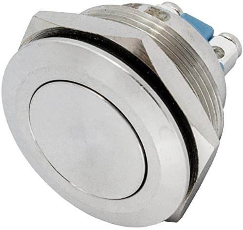 Lumonic pulsador de acero inoxidable pulsador plano de 25mm de diámetro I Dimensiones: terminal de tornillo 250V 3A I Antivandálico según norma IP65