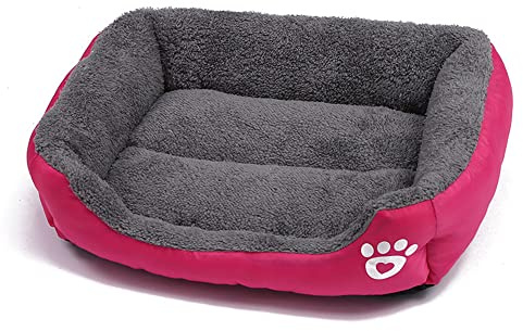OUYUNKKA Panier pour chien,Taille S,43x32 cm,Carré,Rose rouge,Pour chiens de taille moyenne et petite taille et chat,Coussin moelleux et doux pour chat,Coussin pour chien,Bouledogue français